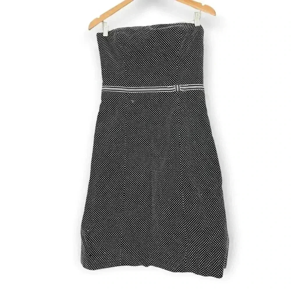 Ann Taylor Dress Black Strapless‎ White Polka Dot Sheath Built-in Bra Size 6